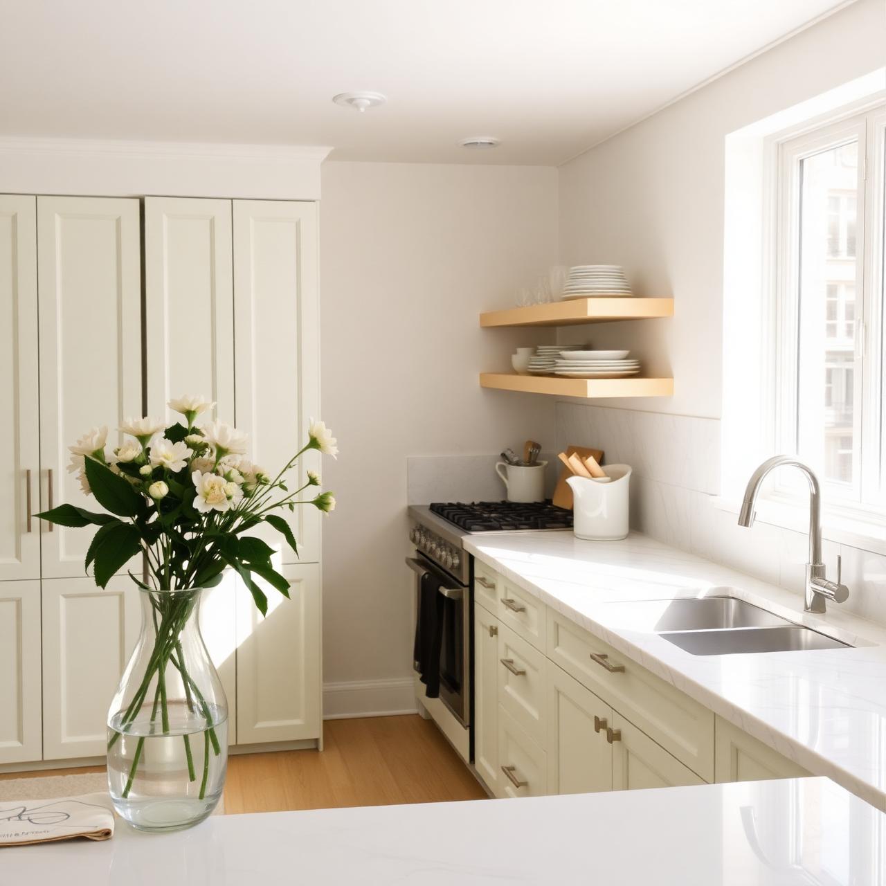 A bright, freshly cleaned kitchen interior